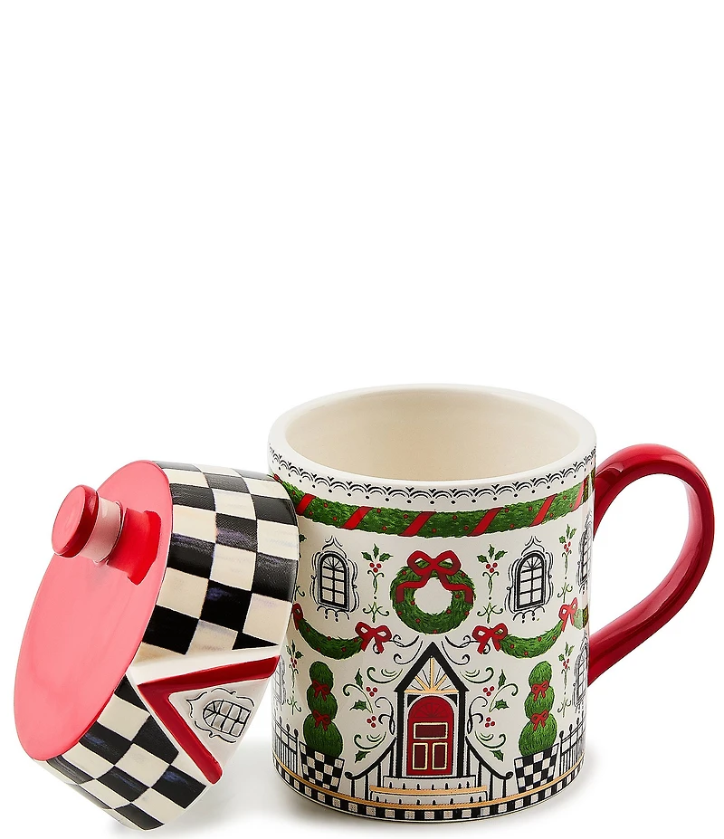 MacKenzie-Childs Holiday Collection Holly Village Ceramic Lidded Mug