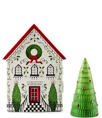 MacKenzie-Childs Holiday Collection Holly Village Illuminated Ceramic House