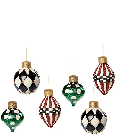 MacKenzie-Childs Holiday Collection Jolly Assorted Glass Ornaments, Set of 6
