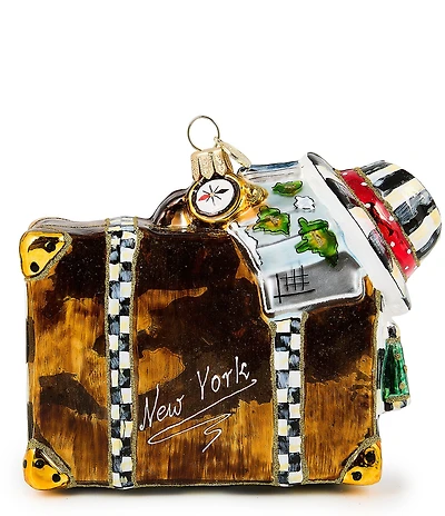 MacKenzie-Childs Holiday Collection New York Suitcase Glass Ornament