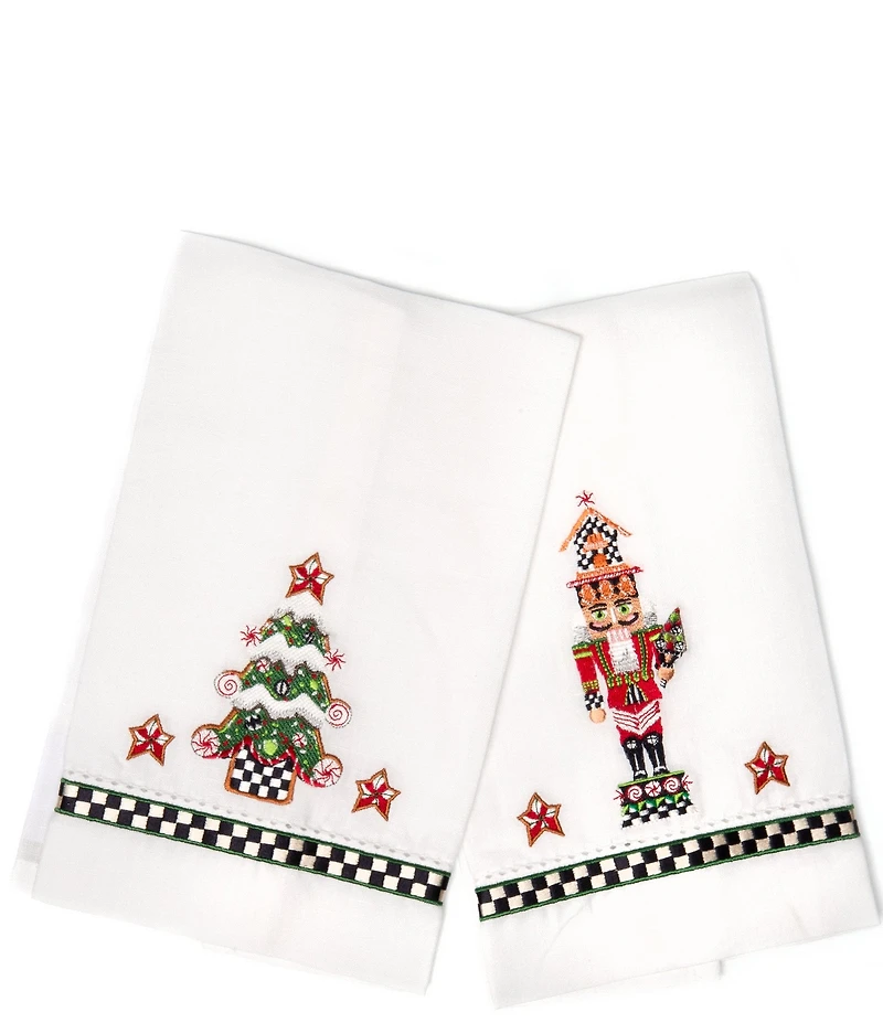 MacKenzie-Childs Holiday Collection Nutcracker & Tree Guest Towels, Set of 2