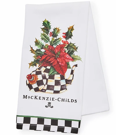 MacKenzie-Childs Holiday Collection Poinsettia Tea Kettle Dish Towel