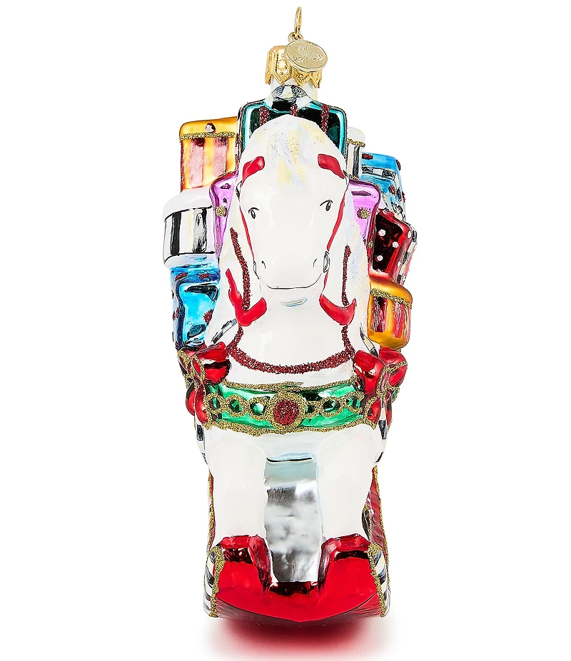 MacKenzie-Childs Holiday Collection Rocking Horse with Gifts Glass Ornament