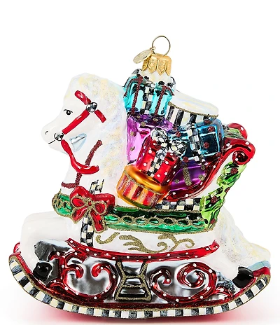 MacKenzie-Childs Holiday Collection Rocking Horse with Gifts Glass Ornament