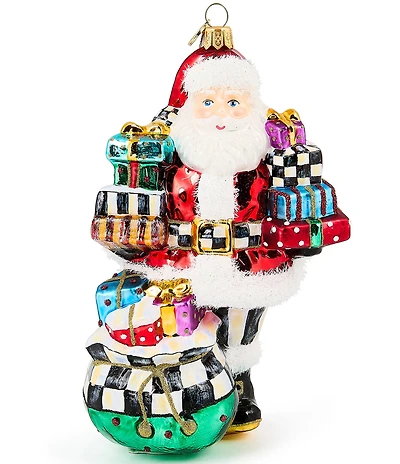 MacKenzie-Childs Holiday Collection Santa with Gifts Glass Ornament