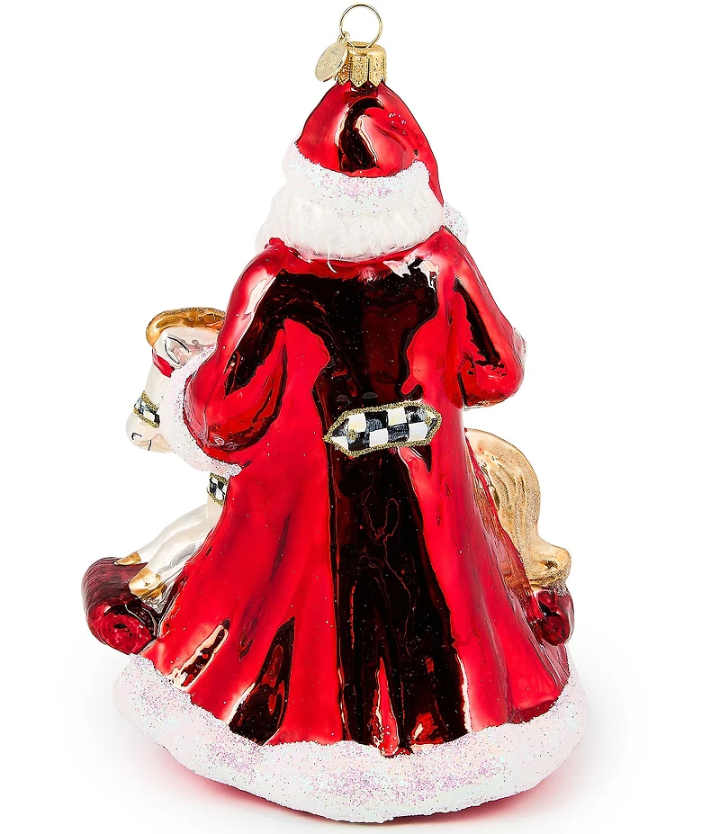 MacKenzie-Childs Holiday Collection Santa with Rocking Horse Glass Ornament