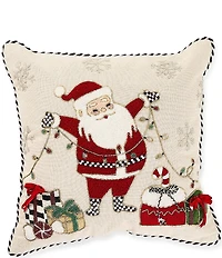 MacKenzie-Childs Santa with Tree Lights Throw Square Pillow