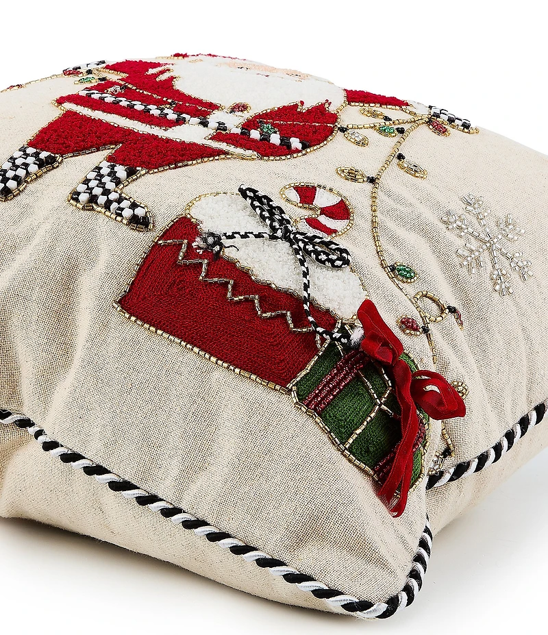 MacKenzie-Childs Santa with Tree Lights Throw Square Pillow