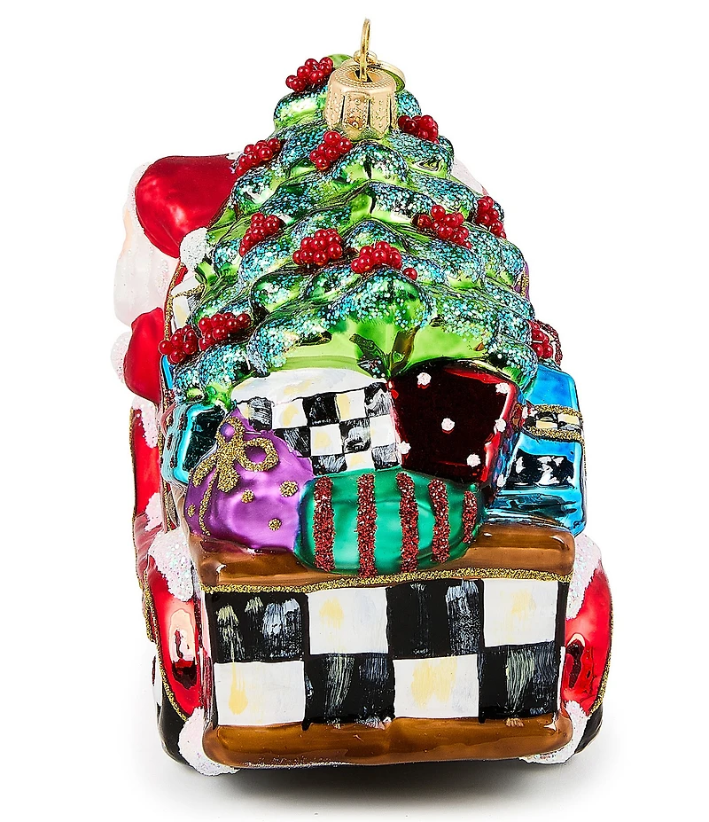 MacKenzie-Childs Holiday Collection Santa's Hitting the Road Glass Ornament