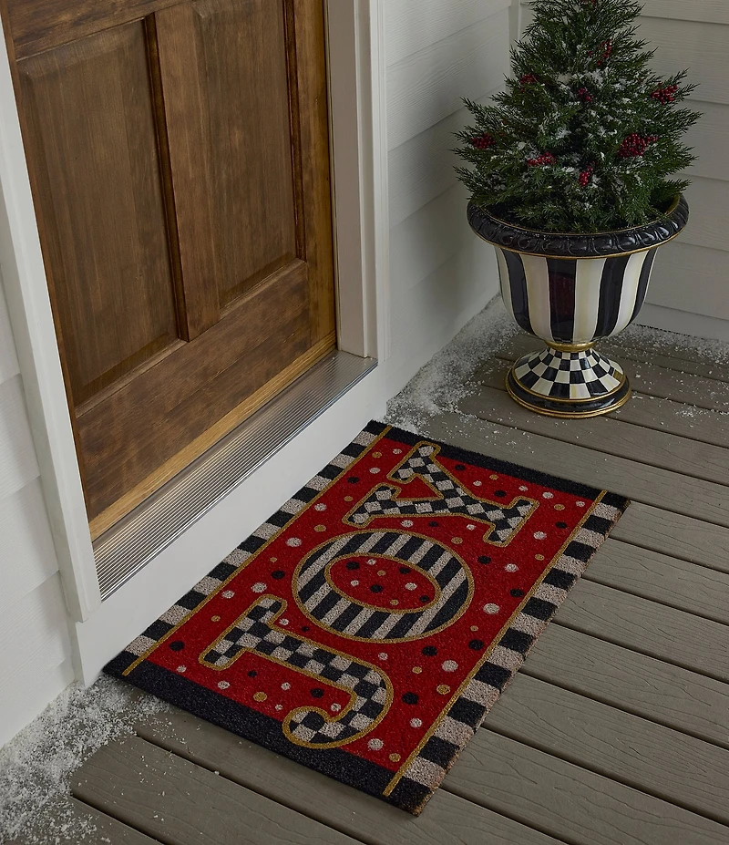 MacKenzie-Childs Holiday Collection Striped Trim Joy Glitter Entrance Mat