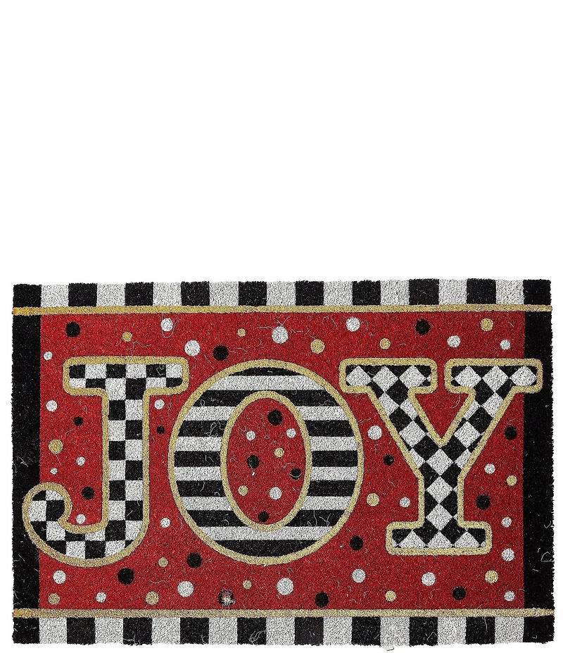MacKenzie-Childs Holiday Collection Striped Trim Joy Glitter Entrance Mat