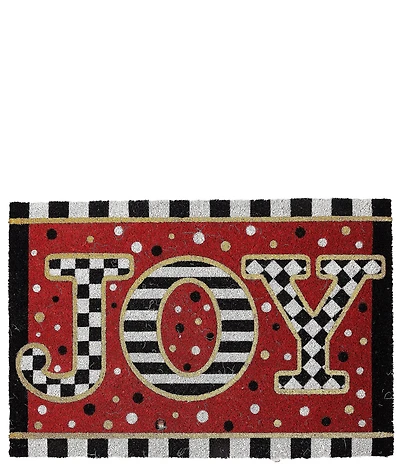 MacKenzie-Childs Holiday Collection Striped Trim Joy Glitter Entrance Mat