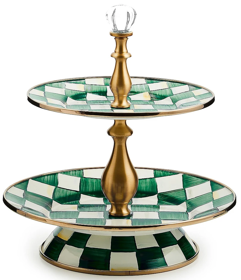 MacKenzie-Childs Check Enamel Two Tier Sweet Stand
