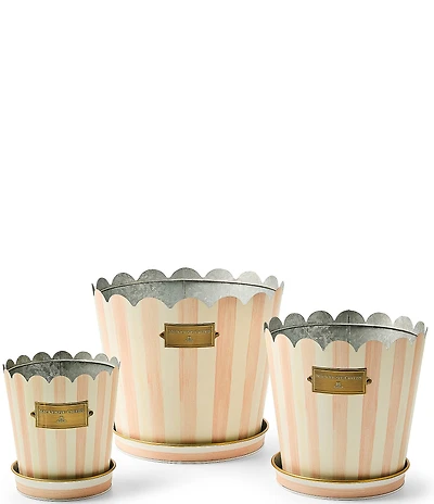 MacKenzie-Childs Outdoor Collection Stripe Scalloped Edge Pots & Saucers, Set of 3