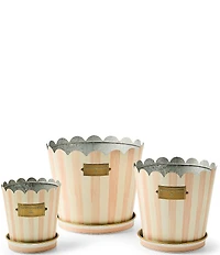 MacKenzie-Childs Outdoor Collection Stripe Scalloped Edge Pots & Saucers, Set of 3