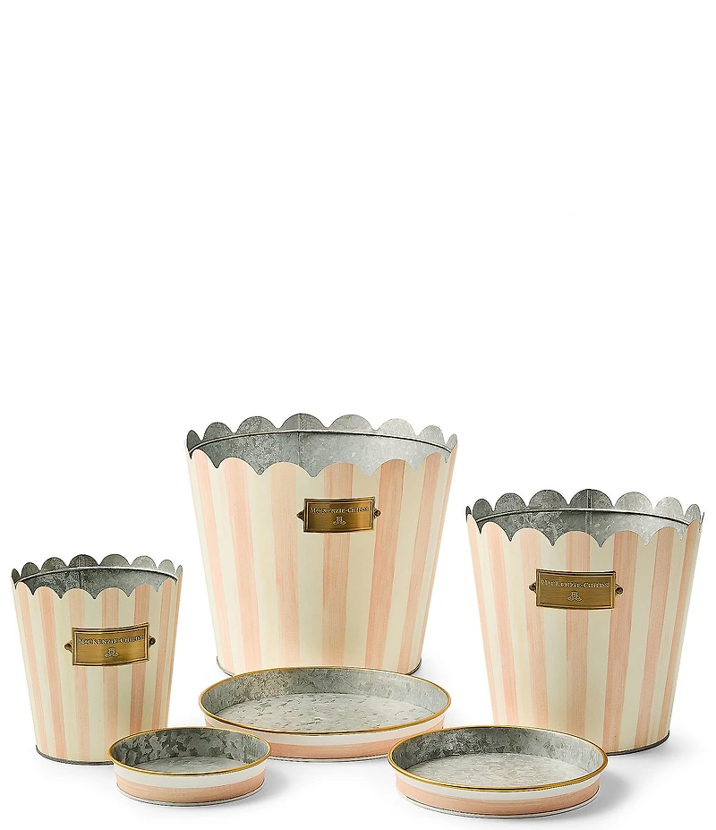 MacKenzie-Childs Outdoor Collection Stripe Scalloped Edge Pots & Saucers, Set of 3