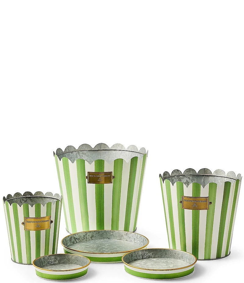 MacKenzie-Childs Outdoor Collection Stripe Scalloped Edge Pots & Saucers, Set of 3