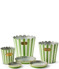 MacKenzie-Childs Outdoor Collection Stripe Scalloped Edge Pots & Saucers, Set of 3