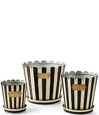MacKenzie-Childs Outdoor Collection Stripe Scalloped Edge Pots & Saucers, Set of 3