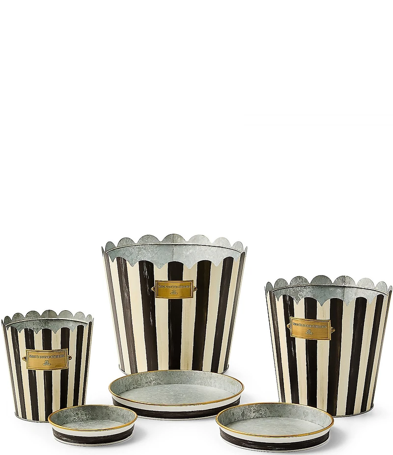 MacKenzie-Childs Outdoor Collection Stripe Scalloped Edge Pots & Saucers, Set of 3