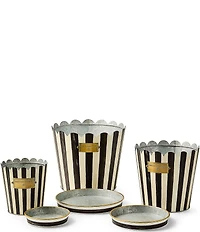 MacKenzie-Childs Outdoor Collection Stripe Scalloped Edge Pots & Saucers, Set of 3
