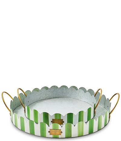 MacKenzie-Childs Outdoor Collection Stripe Scalloped Serving Trays, Set of 2