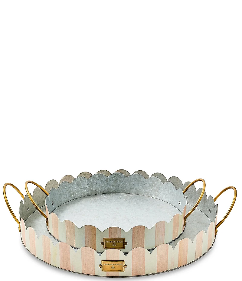 MacKenzie-Childs Outdoor Collection Stripe Scalloped Serving Trays, Set of 2