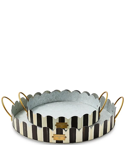 MacKenzie-Childs Outdoor Collection Stripe Scalloped Serving Trays, Set of 2
