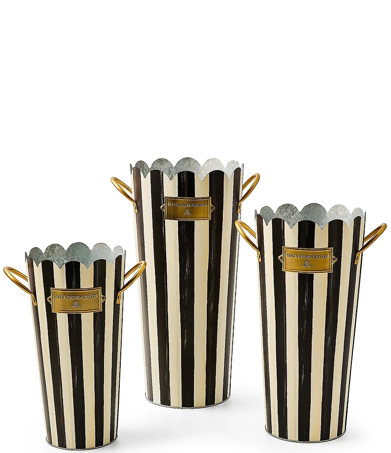 MacKenzie-Childs Outdoor Collection Stripe Scalloped Edge Flower Buckets, Set of 3