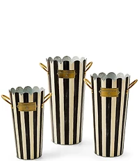 MacKenzie-Childs Outdoor Collection Stripe Scalloped Edge Flower Buckets, Set of 3