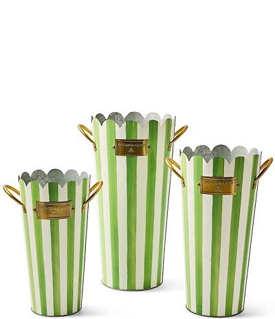 MacKenzie-Childs Outdoor Collection Stripe Scalloped Edge Flower Buckets, Set of 3