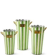 MacKenzie-Childs Outdoor Collection Stripe Scalloped Edge Flower Buckets, Set of 3