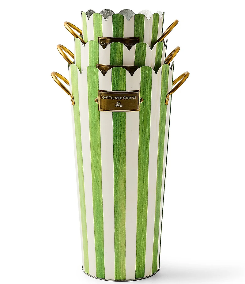 MacKenzie-Childs Outdoor Collection Stripe Scalloped Edge Flower Buckets, Set of 3