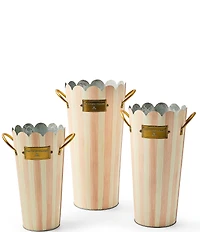 MacKenzie-Childs Outdoor Collection Stripe Scalloped Edge Flower Buckets, Set of 3