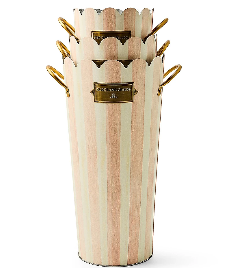 MacKenzie-Childs Outdoor Collection Stripe Scalloped Edge Flower Buckets, Set of 3