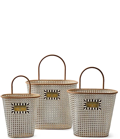 MacKenzie-Childs Outdoor Garden Collection Cane Baskets with Handle, Set of 3