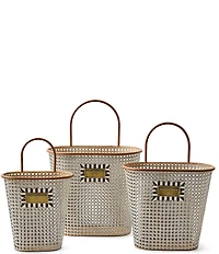 MacKenzie-Childs Outdoor Garden Collection Cane Baskets with Handle, Set of 3