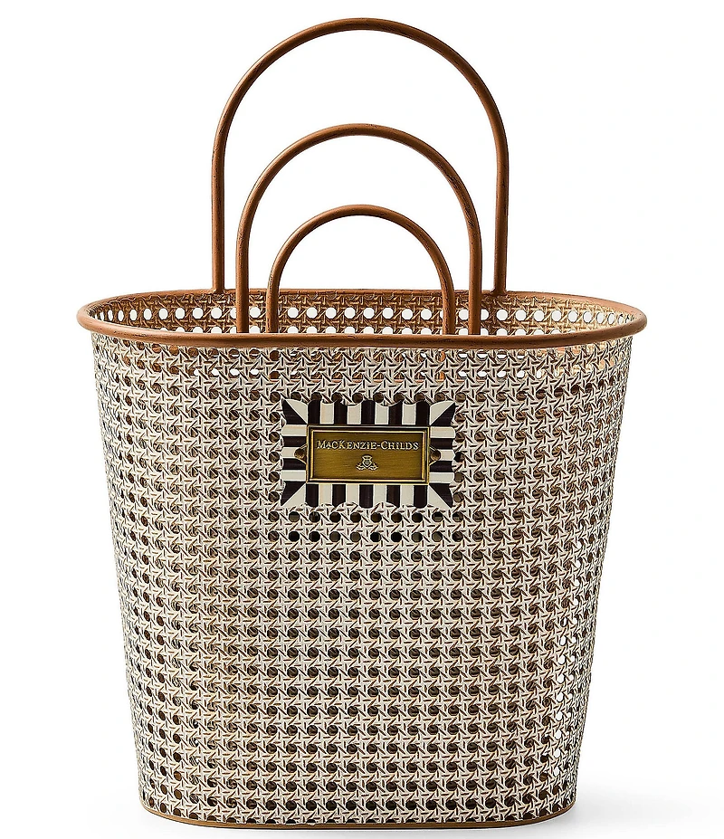 MacKenzie-Childs Outdoor Garden Collection Cane Baskets with Handle, Set of 3