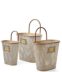 MacKenzie-Childs Outdoor Garden Collection Cane Baskets with Handle, Set of 3