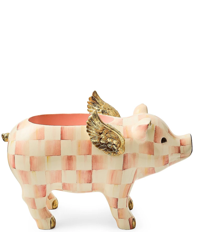 MacKenzie-Childs Outdoor Garden Collection Check Print Flying Pig Planter