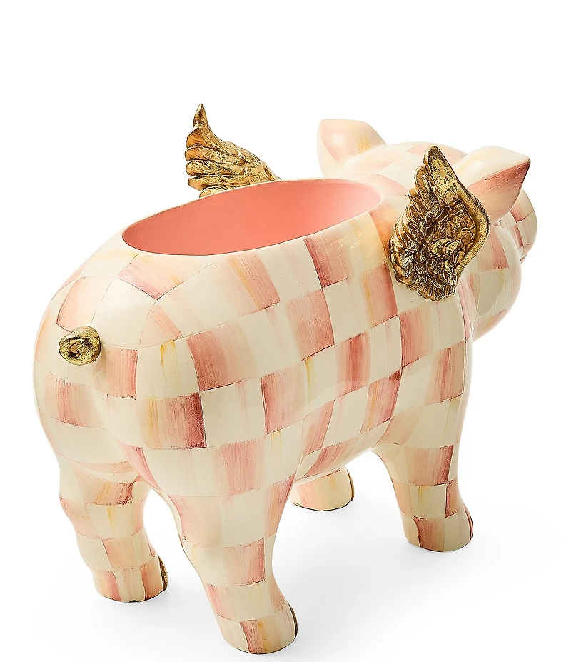 MacKenzie-Childs Outdoor Garden Collection Check Print Flying Pig Planter