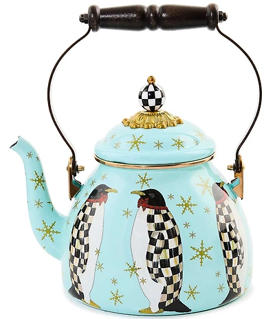 MacKenzie-Childs Penguin Parade Enamel Tea Kettle, 2-Qt.