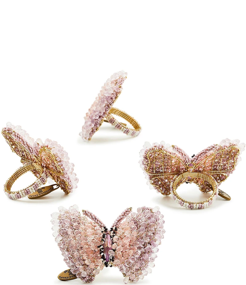 MacKenzie-Childs Pink Butterfly Hill Napkin Rings, Set of 4