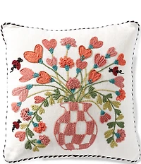 MacKenzie-Childs Pink Check Hearts Bouquet Throw Square Pillow