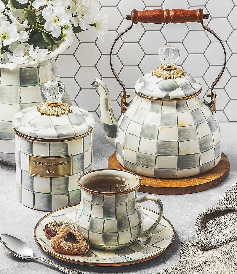 MacKenzie-Childs Check Enamel Tea Kettle, 2 Qt.