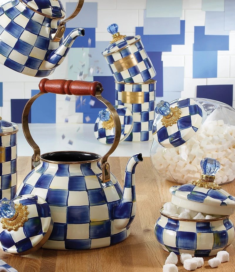 MacKenzie-Childs Check Enamel Squashed Pot Canister