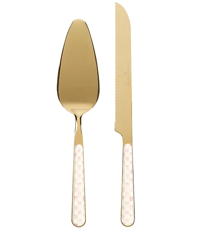MacKenzie-Childs Stainless Steel Check Bistro Cake Serving Set