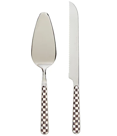 MacKenzie-Childs Stainless Steel Check Bistro Cake Serving Set