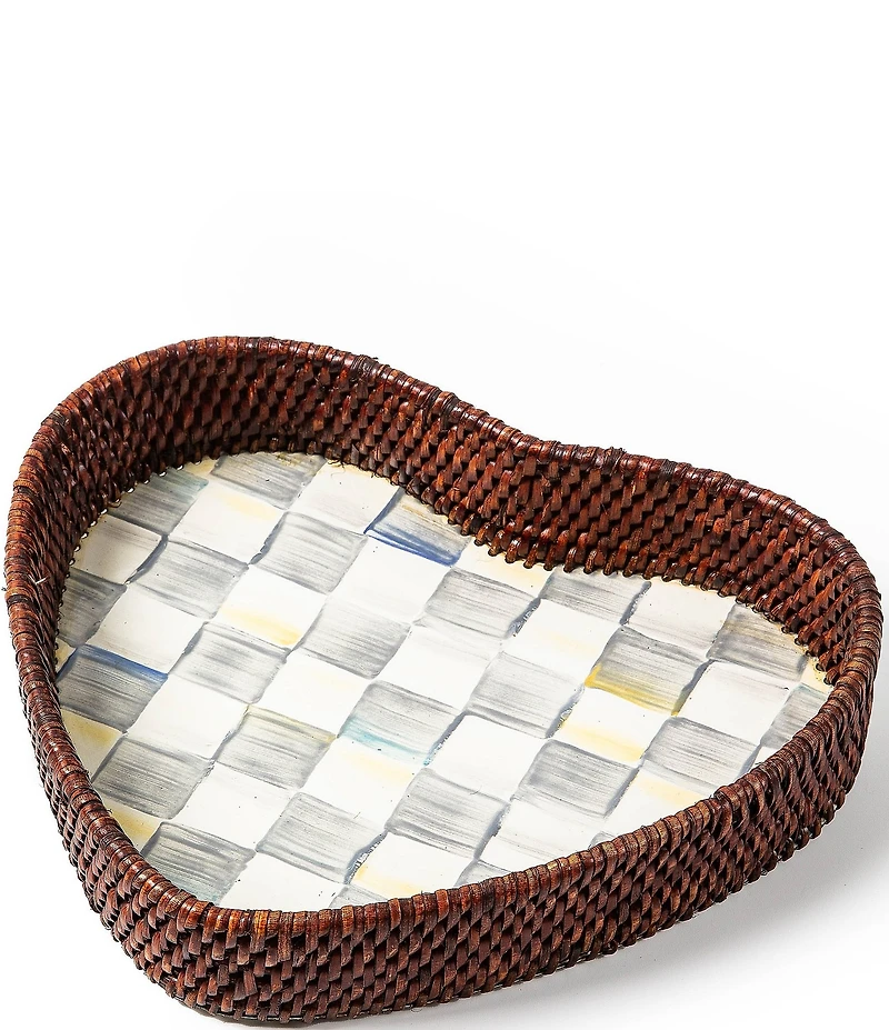 MacKenzie-Childs Check® Rattan & Enamel Heart Tray