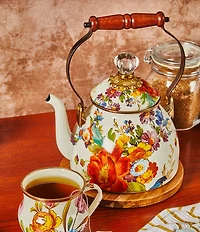 MacKenzie-Childs White Flower Market Enamel Tea Kettle